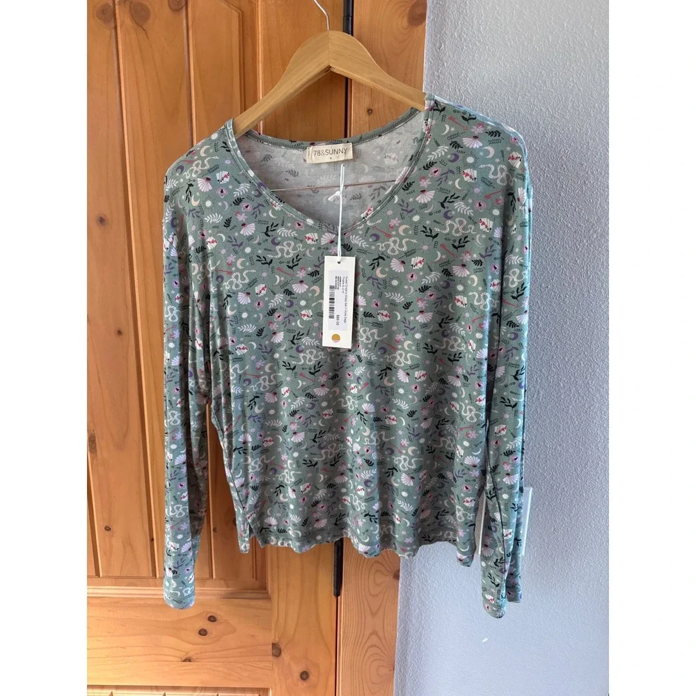 78&Sunny‎ Sweet Dreams Sleep Set Aces Sage Green Mystic Print NWT Size Small